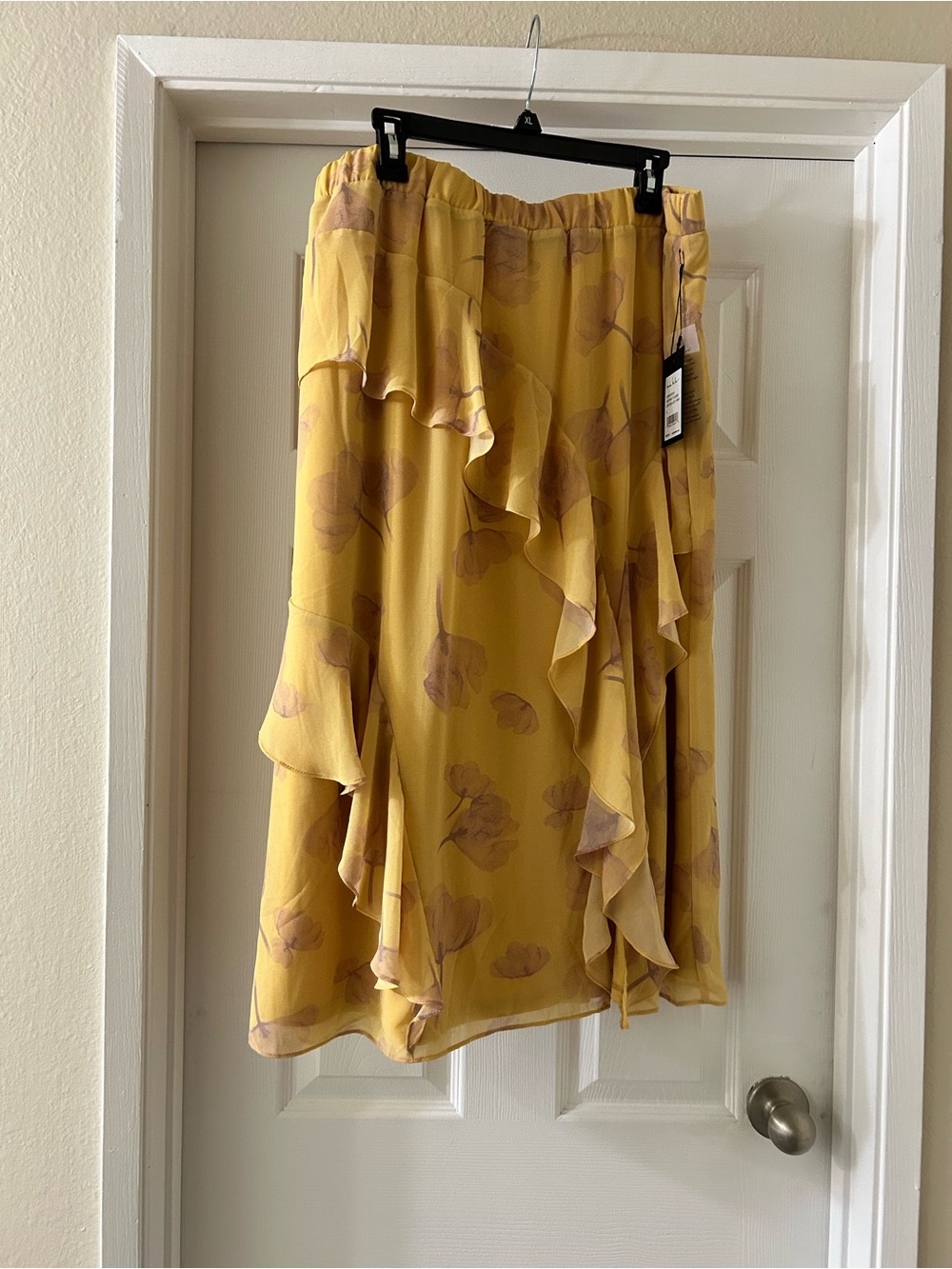 Nicole Miller Yellow Floral Ruffle Skirt